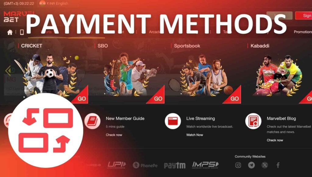 Marvelbet India Payment Methods overview