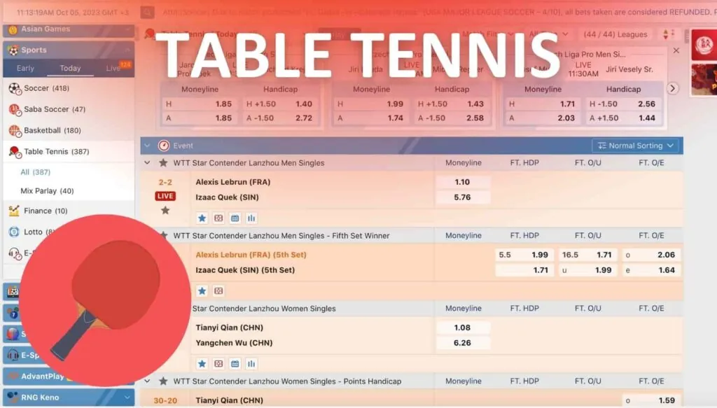 Marvelbet India Table Tennis betting guide