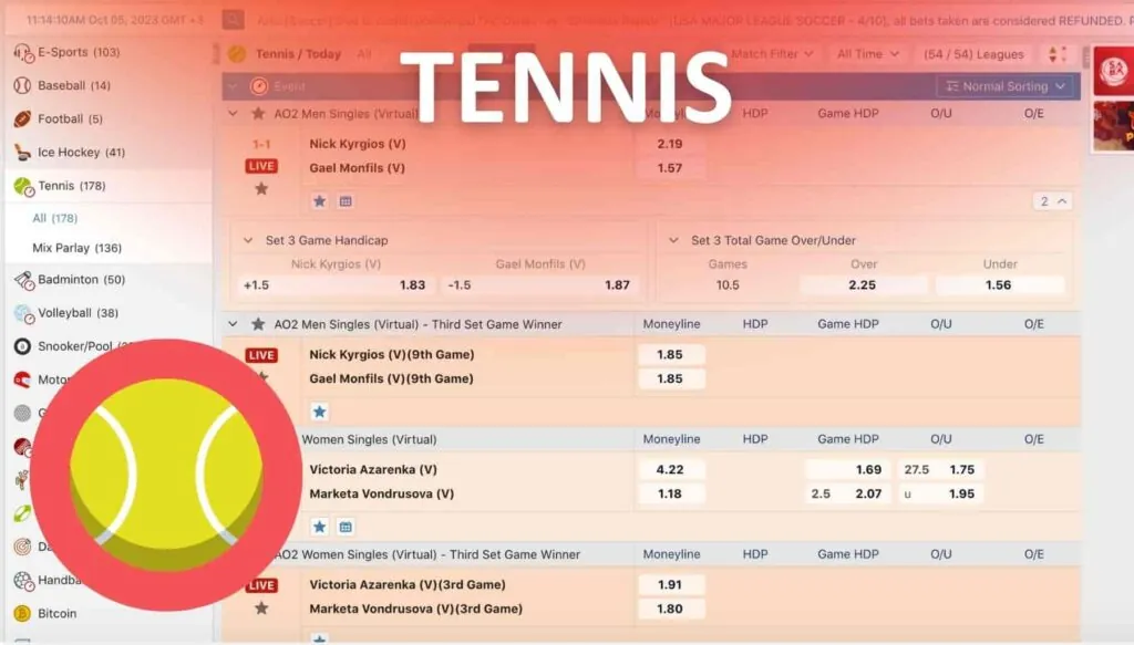 Marvelbet Tennis betting options overview